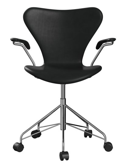 Series 7 Swivel Chair 3117/3217 Full Upholstery, With armrests, Leather Grace black, Chrome