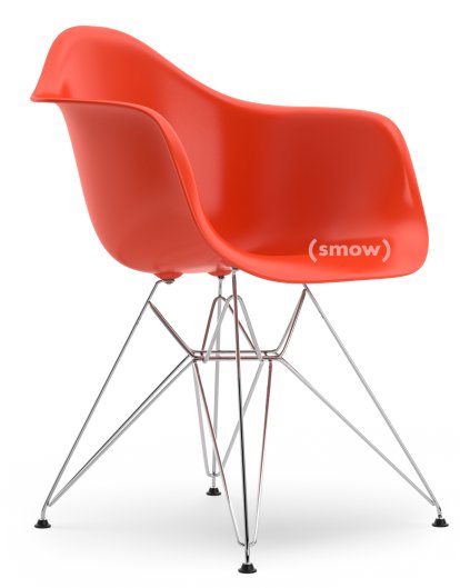 Eames Plastic Armchair DAR, Red (poppy red), Without upholstery, Without upholstery, Standard version - 43 cm, Chrome-plated