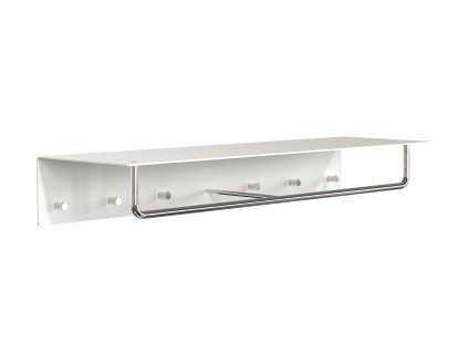 Unu wall coat rack, With rod, With 6 hooks, White matt / polished stainless steel 