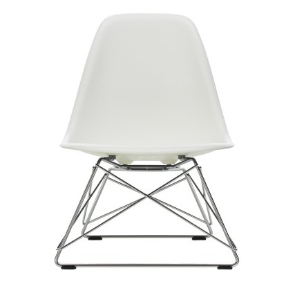 Eames Plastic Side Chair LSR, White non-RE, Without upholstery, Polished chrome