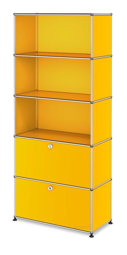 USM Haller Storage Unit M, Customizable, Golden yellow RAL 1004, Open, Open, With drop-down door, With drop-down door