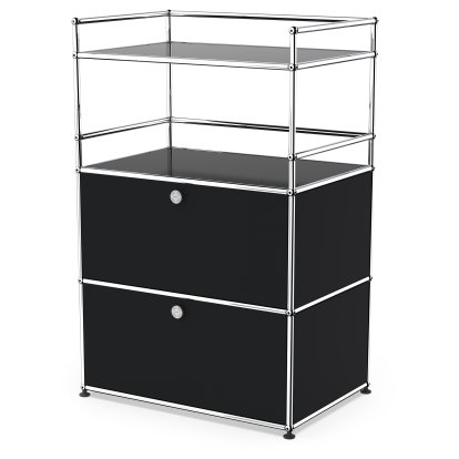 USM Haller Bar Highboard, Graphite black RAL 9011, With 2 drop-down doors