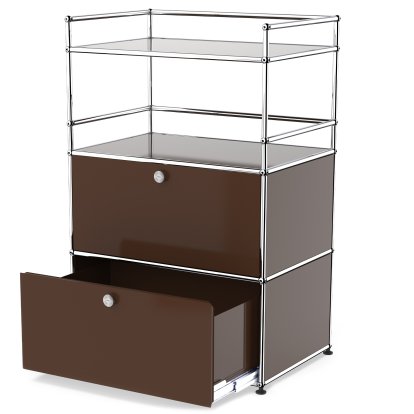 USM Haller Bar Highboard, USM brown, With drop-down door and extension door (incl. metal box insert)