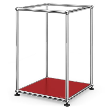 USM Haller High Side Table 35, Upper panel glass, lower panel metal, USM ruby red