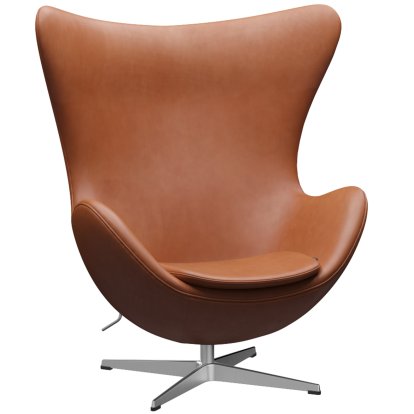 Egg Chair, Leather Grace, Walnut, Satin polished aluminium, Without footstool