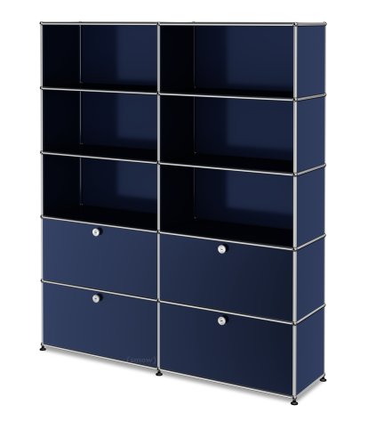 USM Haller Storage Unit L, Customizable, Steel blue RAL 5011, Open, Open, With 2 drop-down doors, With 2 drop-down doors
