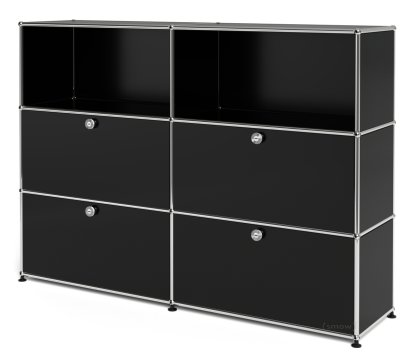 USM Haller Highboard L, Customizable, Graphite black RAL 9011, Open, With 2 drop-down doors, With 2 drop-down doors