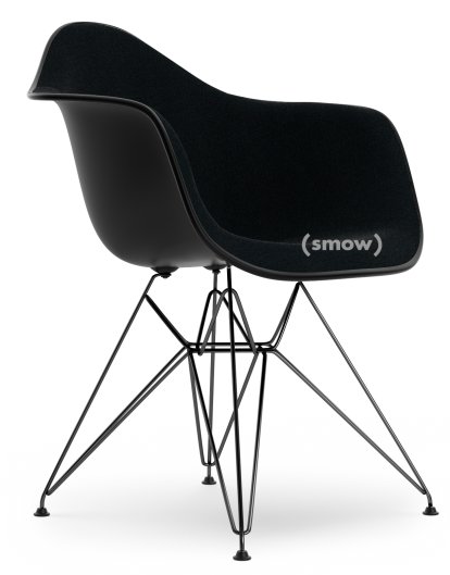 Eames Plastic Armchair DAR, Deep black, With full upholstery, Nero, Standard version - 43 cm, Coated basic dark