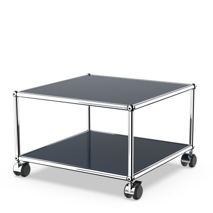 USM Haller Side Table with Castors, Steel blue RAL 5011, Soft castors for hard floor surfaces