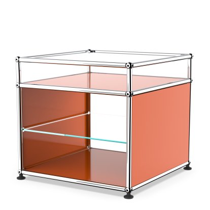 USM Haller Side Table with Extension and Glass Divider Shelf, Pure orange RAL 2004