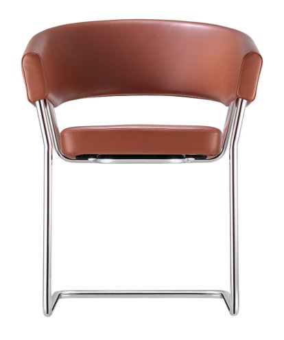 D9 Armchair, Leather cinnamon, Chrome-plated steel tubing, Plastic glides