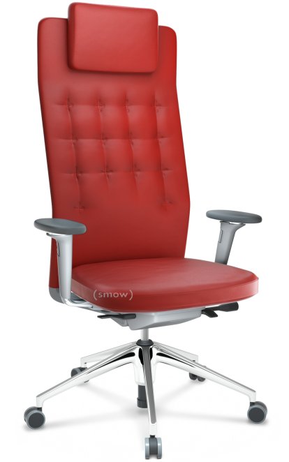ID Trim L, FlowMotion with seath depth adjustment, With 3D-armrests, Soft grey, Leather red, Soft castors for hard floor surfaces