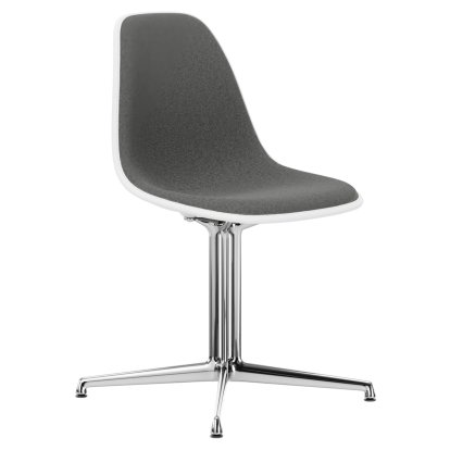 Eames Plastic Side Chair DSL, White RE, With full upholstery, Nero / ivory, Aluminium polished