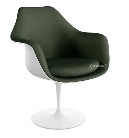 Saarinen Tulip Armchair, Swivel, Upholstered inner shell and seat cushion, White, Bottle Green (Eva 144)