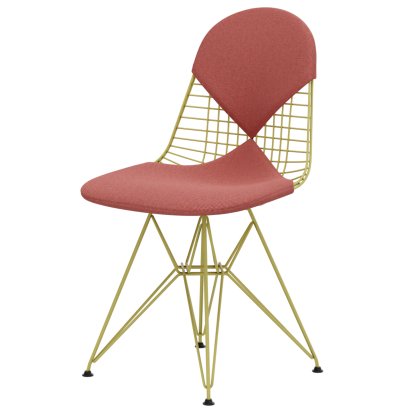 Wire Chair DKR , Powder-coated citron, Seat and backrest cushion (Bikini), Hopsak poppy red / ivory