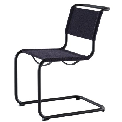 S 33 / S 34 V Soft Cantilever Chair, Without armrests, Deep black matt powder coated, Fabric Cento deep - dark blue, Black plastic glides with felt