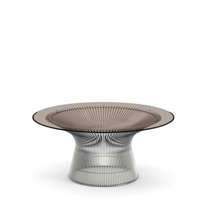 Platner Coffee Table, Small (diameter 91,5 cm), Polished nickel, Bronzed glass