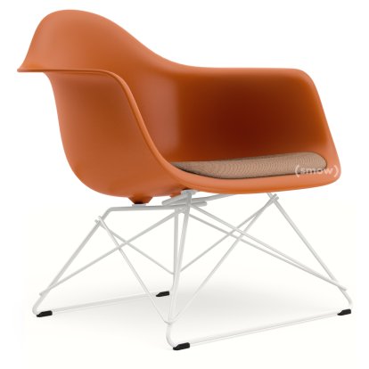 Eames Plastic Armchair LAR, Rusty orange, Seat upholstery cognac /ivory, Coated white