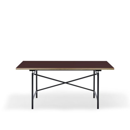 Eiermann 1 M Table (Mechanical Height Adjustment), Linoleum burgundy (Forbo 4154) with oak edge, 160 x 80 cm, Black
