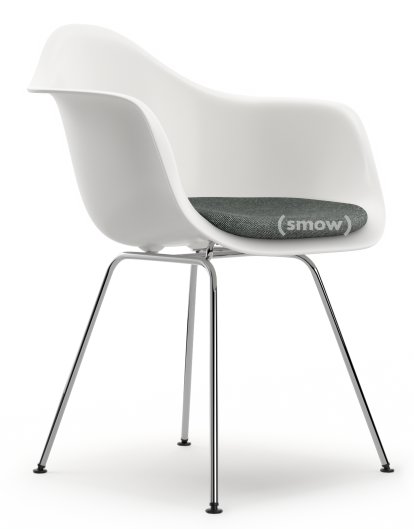 Eames Plastic Armchair DAX, White RE, With seat upholstery, Nero / ivory, Standard version - 43 cm, Chrome-plated