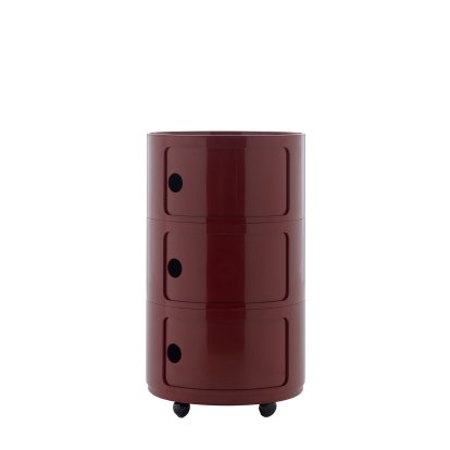 Componibili Container Big, 3 Compartments, Burgundy, With castors