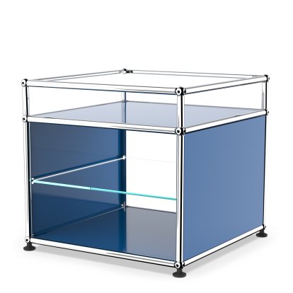 USM Haller Side Table with Extension and Glass Divider Shelf, Gentian blue RAL 5010