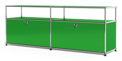 USM Haller Lowboard L with Extension, Customizable, USM green, With 2 drop-down doors, With cable entry hole bottom centre