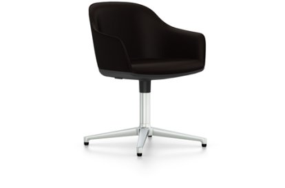 Softshell Armchair with Four Star Base, Aluminium polished, Plano, Brown, Glides for carpets