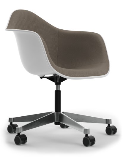 Eames Plastic Armchair PACC, Cotton white, With full upholstery, Warm grey / moor brown