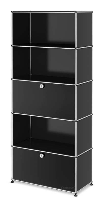 USM Haller Storage Unit M, Customizable, Graphite black RAL 9011, Open, With drop-down door, Open, With drop-down door