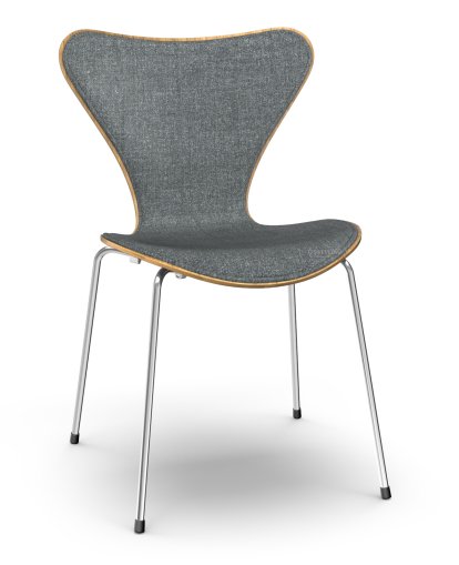 Series 7 Chair 3107 Front Upholstered, Clear varnished wood, Natural oak, Remix 173 - Dark blue/grey, Chrome