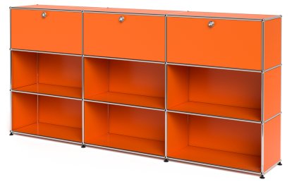 USM Haller Highboard XL, Customizable, Pure orange RAL 2004, With 3 drop-down doors, Open, Open