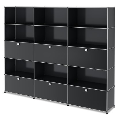 USM Haller Storage Unit XL, Customizable, Mid grey RAL 7005, Open, With 3 drop-down doors, Open, With 3 extension doors