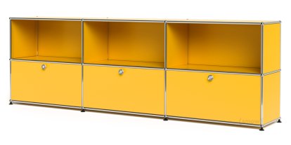 USM Haller Sideboard XL, Customizable, Golden yellow RAL 1004, Open, With 3 drop-down doors