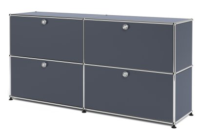 USM Haller Sideboard L, Customizable, Anthracite RAL 7016, With 2 drop-down doors, With 2 drop-down doors