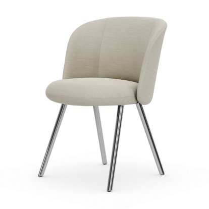 Mikado Side Chair, Four-legged base, 4 legs, Aluminium polished, Dumet, Fabric Dumet ivory melange, Felt pads for hard floor surfaces