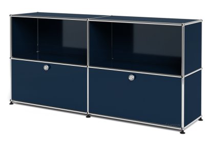 USM Haller Sideboard L, Customizable, Steel blue RAL 5011, Open, With 2 drop-down doors