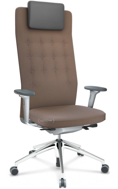 ID Trim L, FlowMotion with seath depth adjustment, With 3D-armrests, Soft grey, Plano fabric coffee, Hard castors for carpets