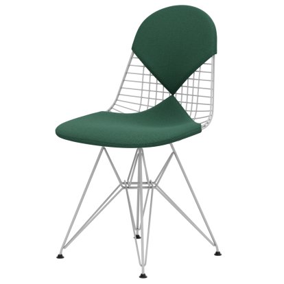 Wire Chair DKR , Powder-coated white, Seat and backrest cushion (Bikini), Hopsak mint / ivory