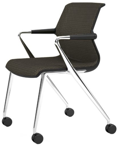 Unix Chair with Four-legged Base on Castors, Diamond Mesh dimgrey, Basic dark, Aluminium polished