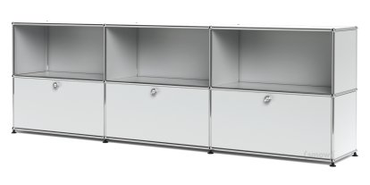 USM Haller Sideboard XL, Customizable, USM matte silver, Open, With 3 drop-down doors