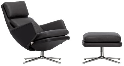 Grand Relax Lounge Chair, With Ottoman, Leather Premium F, nero, Polished, 46,5 cm