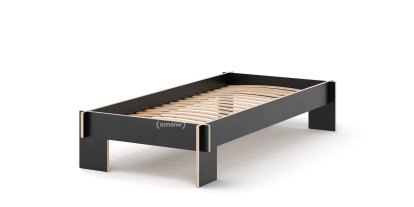 Siebenschläfer Bed, 90 x 200 cm, Without headboard, Black, With rollable slatted base
