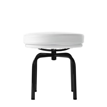 8 Tabouret tournant, Matt black lacqured, Leather Scozia, White