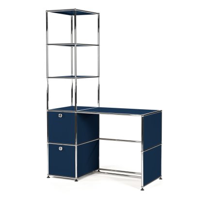 USM Haller Desk With Shelf Unit, Steel blue RAL 5011