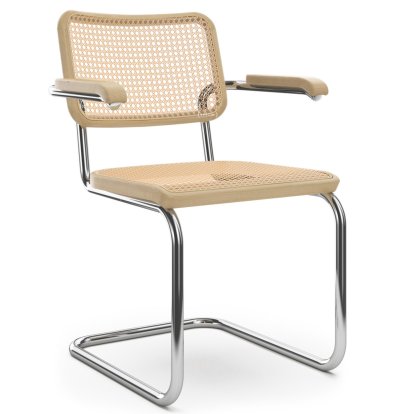 S 64 V Pure Materials Cantilever Chair, Oak / natural, Chrome-plated, Black plastic glides with felt