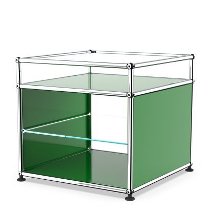 USM Haller Side Table with Extension and Glass Divider Shelf, USM green
