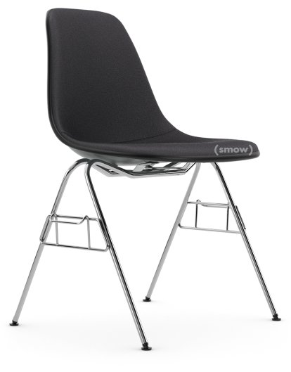 Eames Plastic Side Chair DSS / DSS-N, Granite grey, With full upholstery, Dark grey, With linking element (DSS)