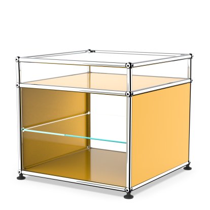USM Haller Side Table with Extension and Glass Divider Shelf, Golden yellow RAL 1004