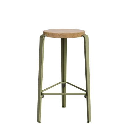 Lou Bar Stool, 66 cm, Solid oak, Khaki green